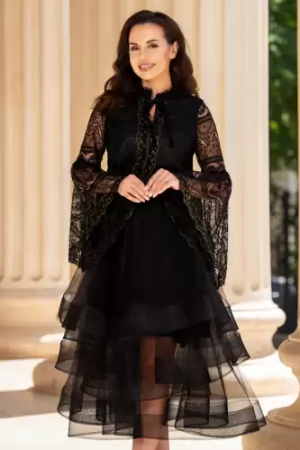 Bluza eleganta din dantela neagra cu maneca clopot