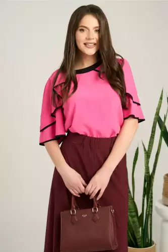 Bluza fucsia din viscoza cu volane la maneci