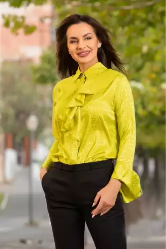 Bluza InPuff lime din jakard satinata cu jabou