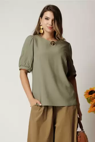 Bluza kaki din viscoza cu croi drept