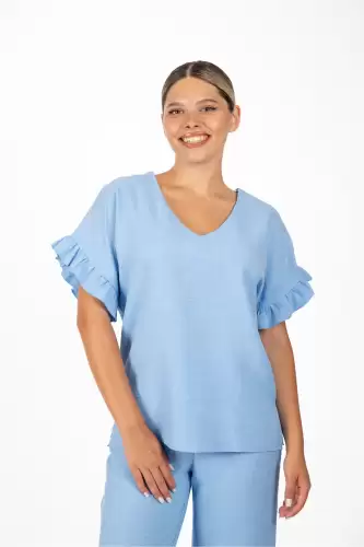 Bluza LaDonna bleu cu volanase la maneci