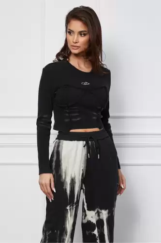 Bluza Lora scurta neagra cu model