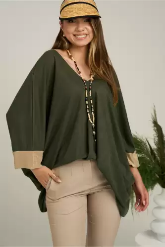 Bluza oversize kaki cu mansete aurii