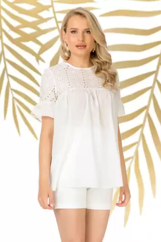 Bluza Pretty Girl lejera alba cu broderie englezeasca