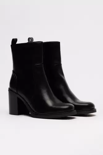 Botine negre din piele ecologica de dama cu toc patrat