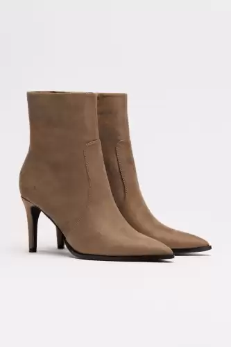 Botine taupe din piele ecologica si toc subtire