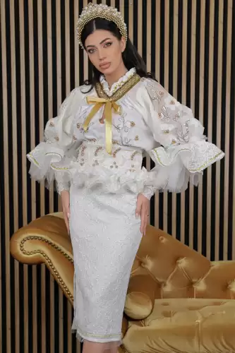 Brau elegant Roua de Lumina cu perle cusute manual