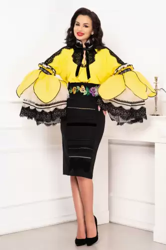 Brau etno cu panselute colorate brodate