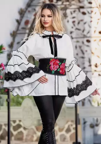 Brau Venezia cu broderie traditionala si dantela neagra