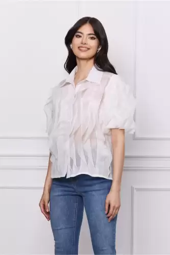 Camasa Alexandra alba cu volane din organza