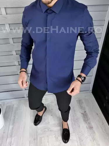 Camasa barbati bleumarin cu butoni slim fit B1381 59-3 E / 9-5.2
