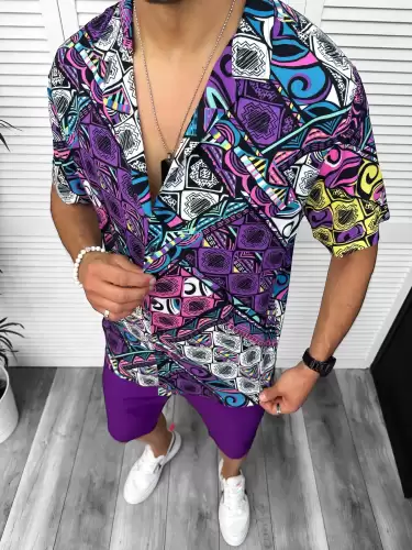 Camasa barbati de vara maneca scurta cu imprimeu 13095 D4-3.4