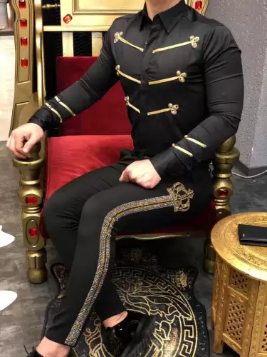 Camasa barbati eleganta neagra slim fit pentru evenimente B5625 O3-5.1