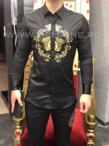 Camasa barbati neagra slim fit pentru evenimente B5783 4-3