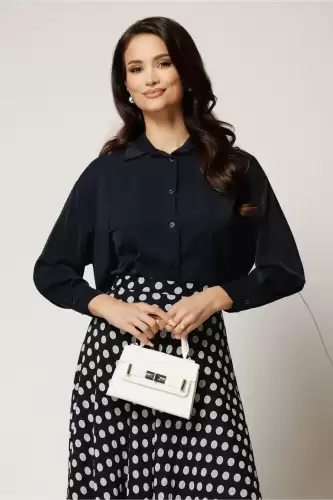 Camasa bleumarin din voal satinat