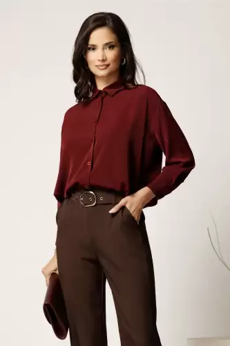Camasa bordo din voal satinat