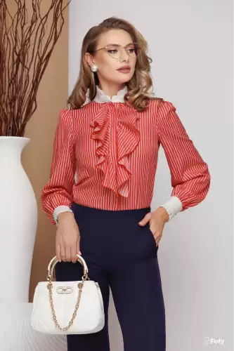 Camasa dama office rosie cu dungi albe si jabou