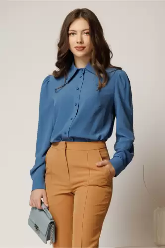 Camasa DY Fashion albastra cu guler si inchidere cu nasturi
