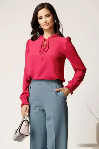 Camasa DY Fashion fucsia din voal cu guler incretit