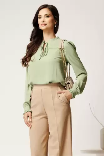 Camasa DY Fashion verde mint din voal cu guler incretit