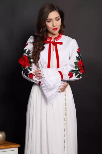 Camasa eleganta de inspiratie traditionala Eleanor cu simbolul trandafirului