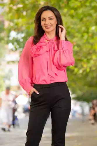 Camasa eleganta Magnolia ciclame din voal cu nasturi sidefati