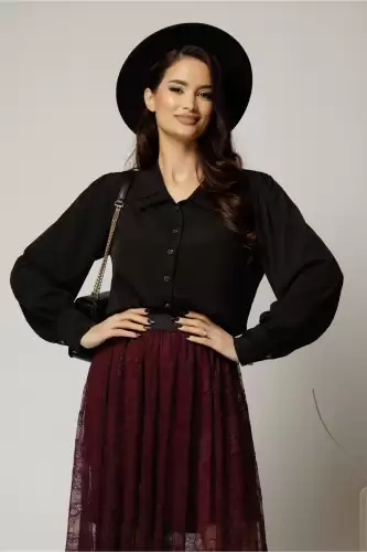 Camasa office din viscoza neagra cu nasturi perlati