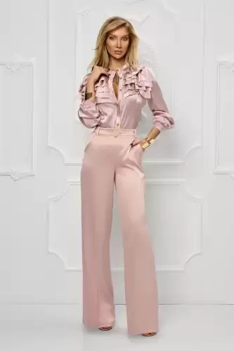 Camasa roz satinata cu voane la bust