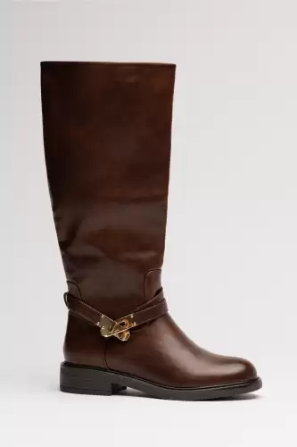 Cizme maro cu catarama metalica aurie