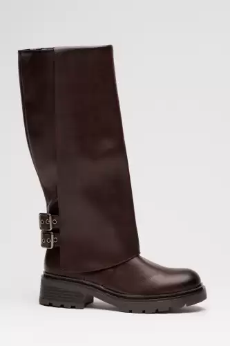 Cizme maro cu doua catarame metalice laterale