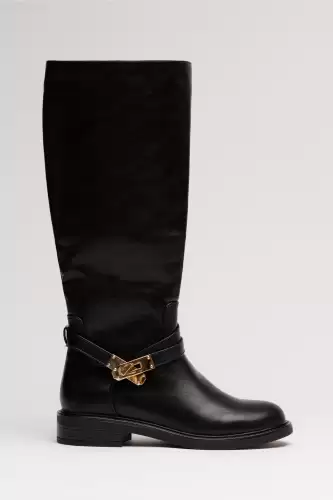 Cizme negre cu catarama metalica aurie