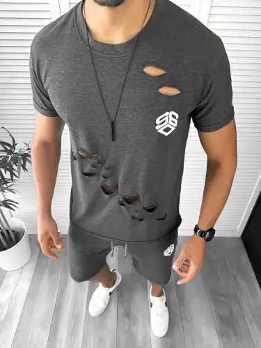 Compleu barbati tricou+pantaloni gri inchis 12775 O2-3.3