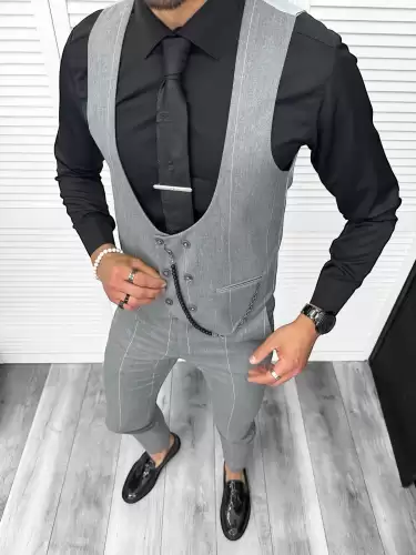 Compleu barbati Vesta + Pantaloni Lant si cravata cadou B4148 7-4.2