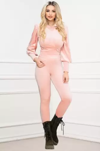 Compleu Britney rose cu push up din catifea soft