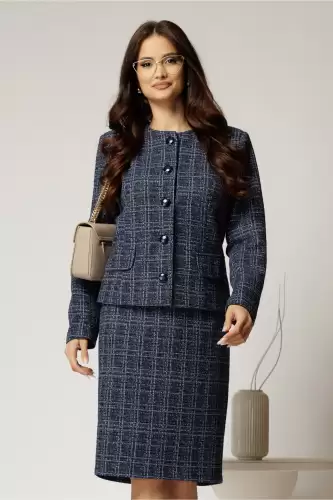 Compleu dama bleumarin sacou si fusta din viscoza cu fir lurex