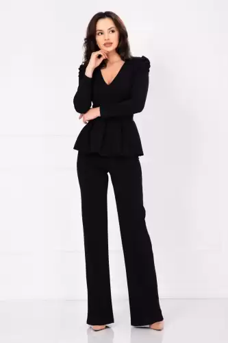 Compleu dama Marielle negru cu peplum si pantaloni evazati