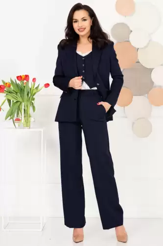 Compleu dama office bleumarin cu vesta integrata si sacou