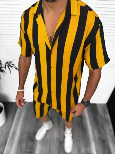 Compleu de vara camasa cu imprimeu + pantaloni galben 13276 79