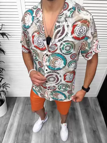 Compleu de vara camasa imprimeu  + pantaloni 13053