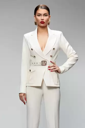 Compleu elegant casual ivoire format din doua piese