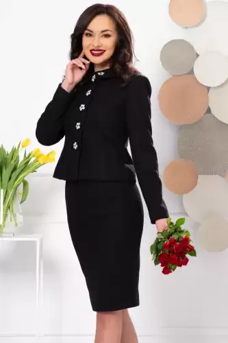 Compleu elegant Effect negru cu flori ecru brodate