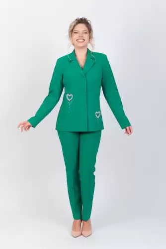 Compleu elegant verde compus din doua piese sacou accesorizat cu detalii pretioase si pantaloni pana