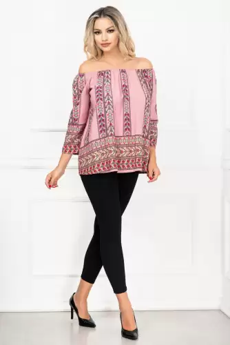 Compleu Melody lejer cu bluza roz si imprimeu floral By InPuff