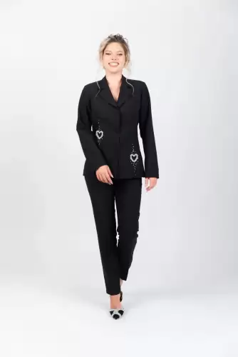 Compleu negru de ocazie format din doua piese cu sacou cambrat si pantaloni pana