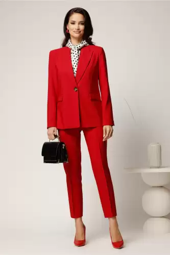 Compleu rosu din stofa cu sacou si pantaloni
