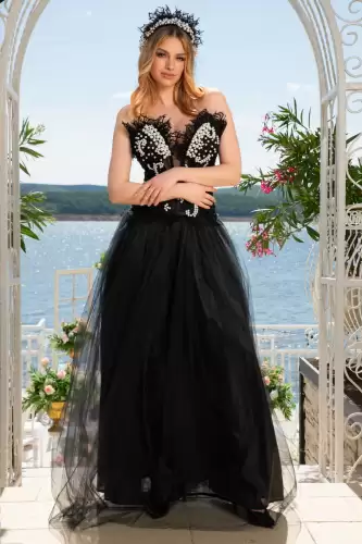 Corset Lacrima de Perla cu broderii din organza dantelate si perle cusute manual