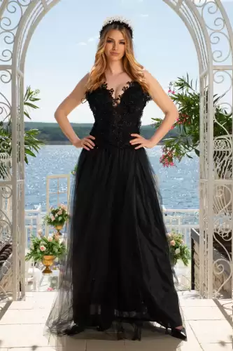 Corset negru Taina de Perla cu dantela pretioasa