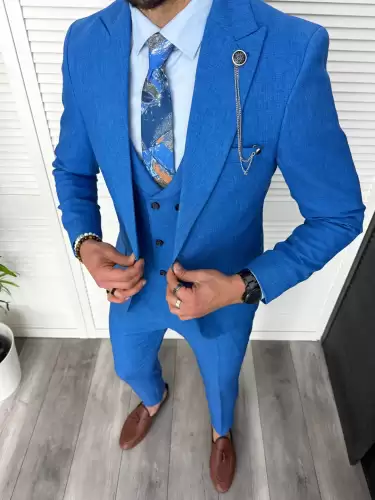 Costum barbati slim fit 3 piese albastru 11843 30-5