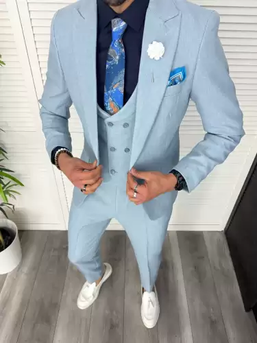 Costum barbati slim fit albastru 3 piese 11838 31-5