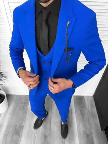 Costum barbati slim fit  albastru  3 piese  11839 49-3